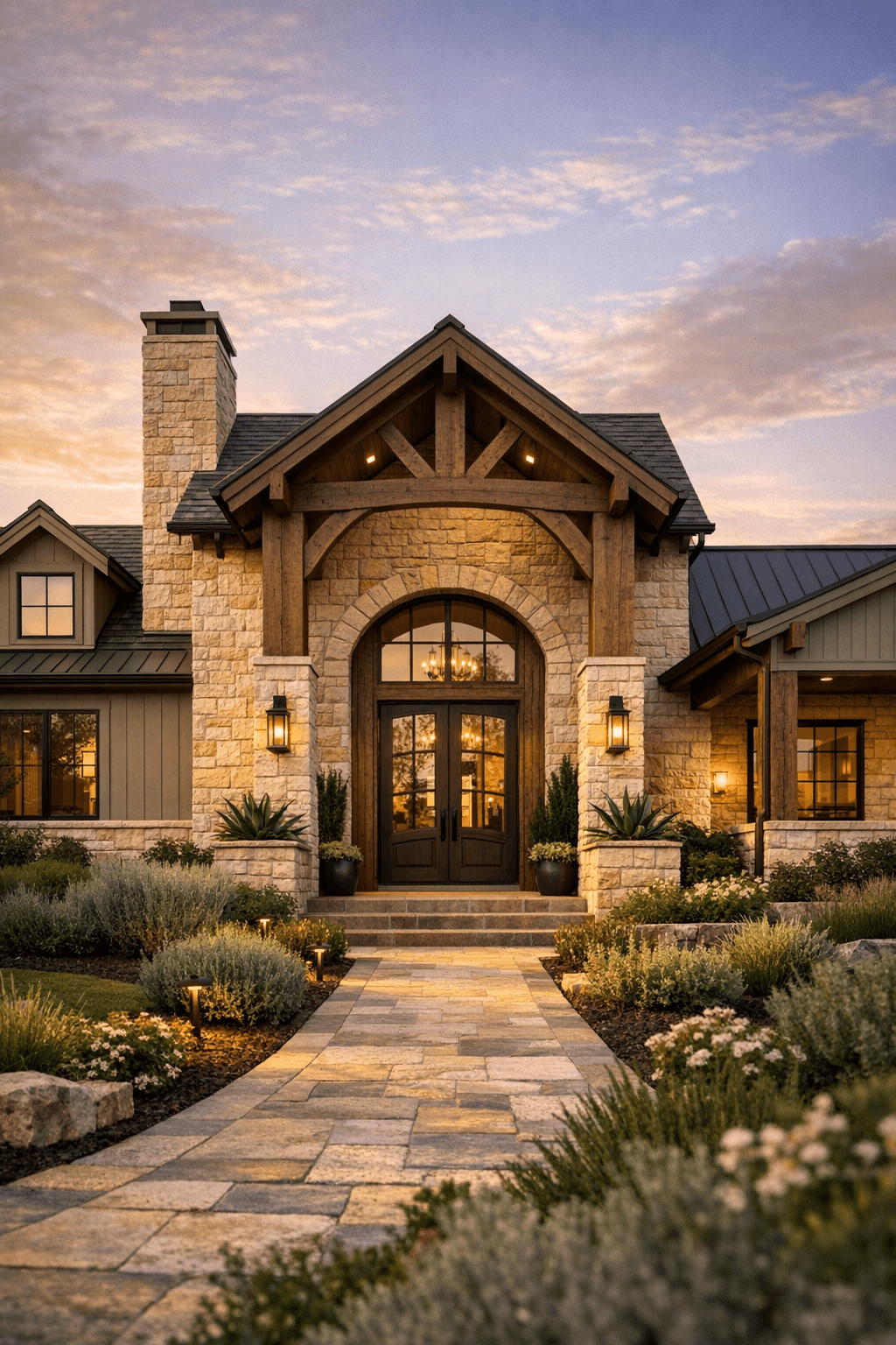 Custom home exterior at golden hour for X Custom Homes LLC social media post