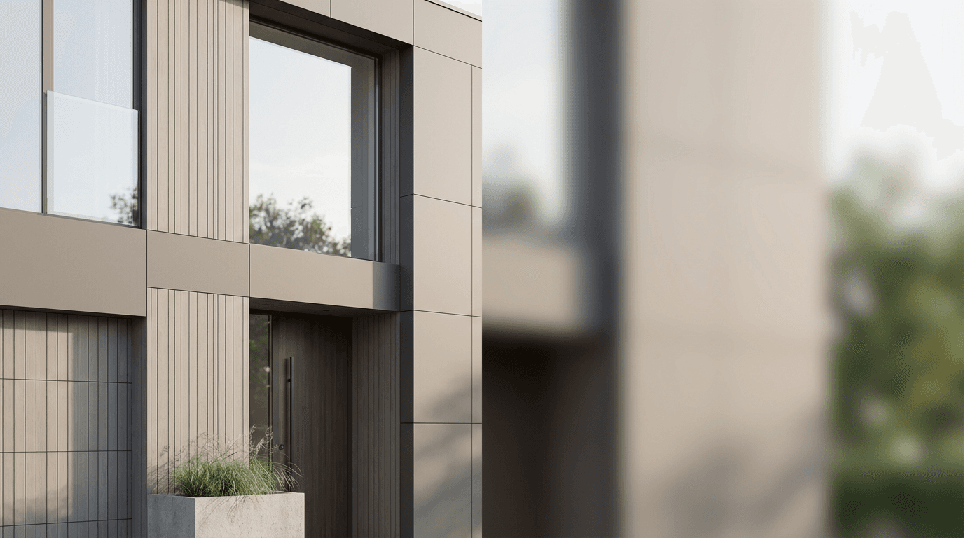 Modern custom home with contemporary architectural design and landscaped front exterior